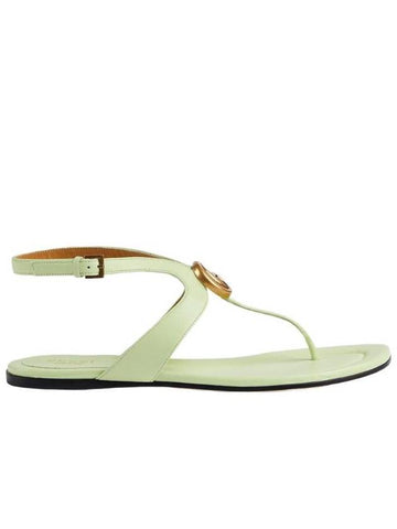 Double G Leather Flat Sandals Light Green - GUCCI - BALAAN 1