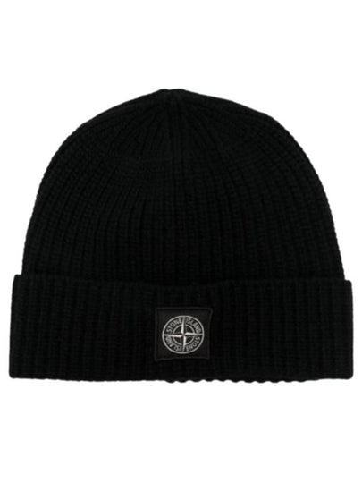 Logo Knit Beanie Black - STONE ISLAND - BALAAN 2