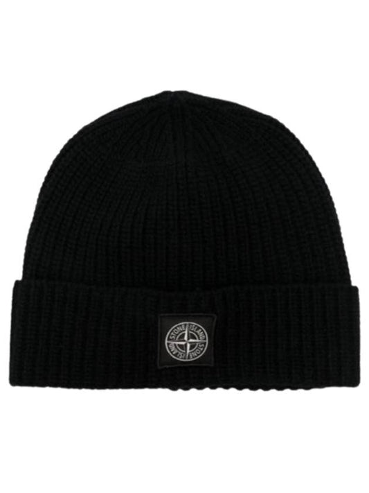 Logo Knit Beanie Black - STONE ISLAND - BALAAN 2