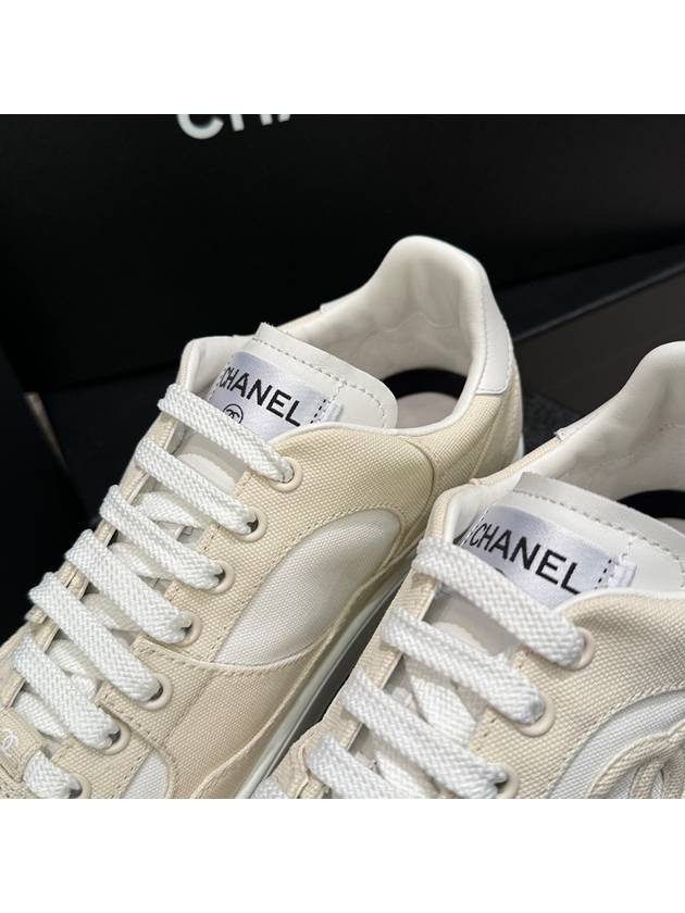 Men's Sneakers CC Logo Cotton Beige - CHANEL - BALAAN 3