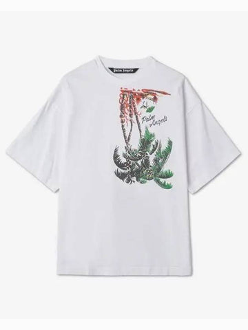 Upside Down Palm Print Short Sleeve T Shirt White Green PMAA066S23JER0030155 - PALM ANGELS - BALAAN 1