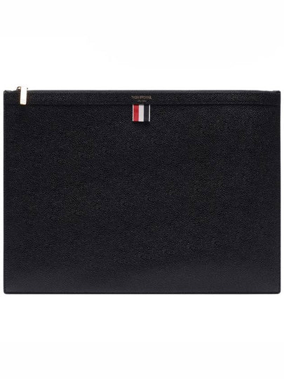 Pebble Grain Leather Large Zipper Laptop Holder Black - THOM BROWNE - BALAAN 2