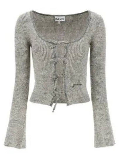 Sparkle Rib Tie Band Lurex Polyester Blouse Grey - GANNI - BALAAN 2