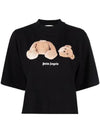 Women's Bear Print Crop Short Sleeve T-Shirt Black - PALM ANGELS - BALAAN 1