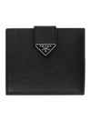 Triangle Logo Saffiano Leather Half Wallet Black - PRADA - BALAAN 1