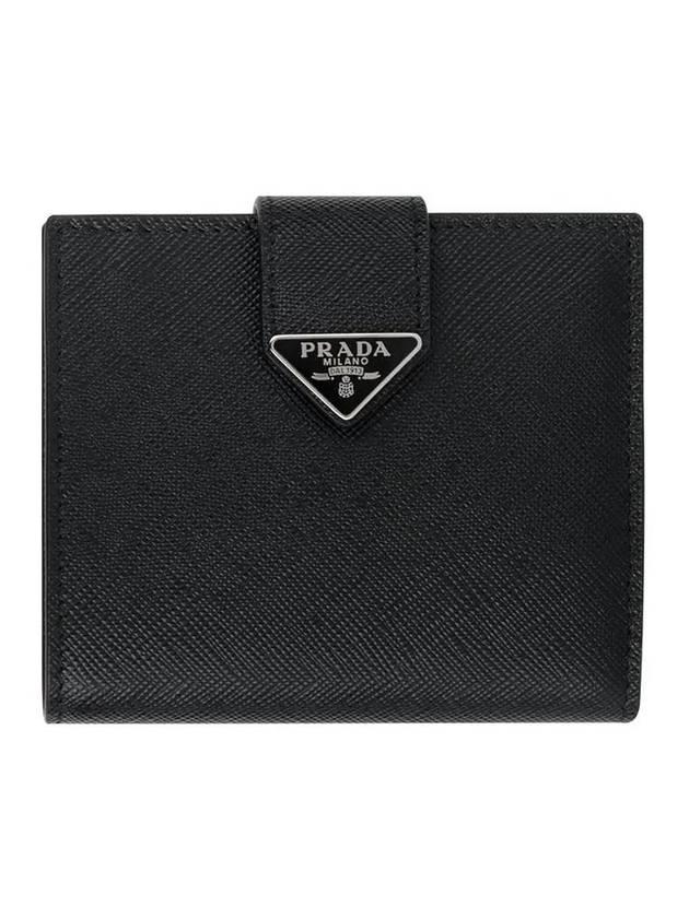 Triangle Logo Saffiano Leather Half Wallet Black - PRADA - BALAAN 1