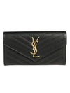 Matelasse Monogram Quilting Leather Flap Long Wallet Black - SAINT LAURENT - BALAAN 2