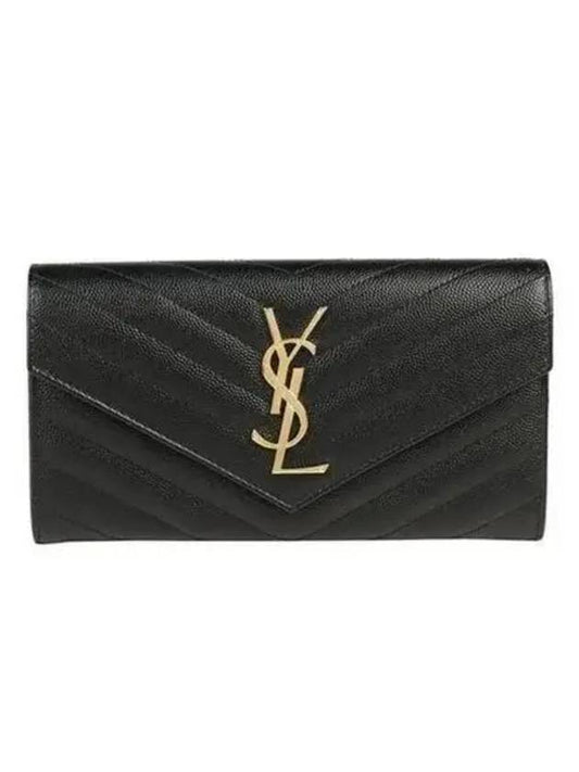 Matelasse Monogram Quilting Leather Flap Long Wallet Black - SAINT LAURENT - BALAAN 2