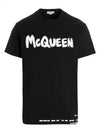 Men's Graffiti Logo Short Sleeve T-Shirt Black - ALEXANDER MCQUEEN - BALAAN 2