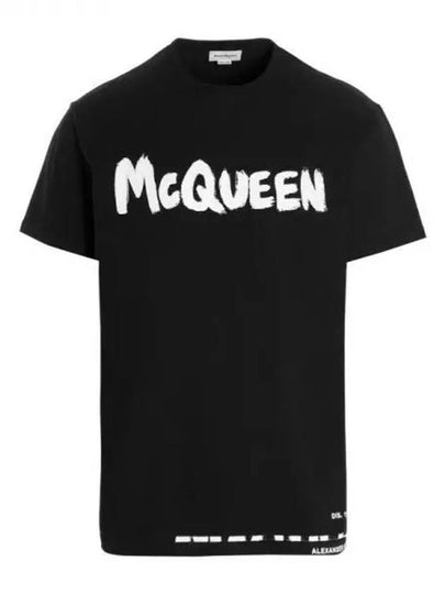 Men's Graffiti Logo Short Sleeve T-Shirt Black - ALEXANDER MCQUEEN - BALAAN 2