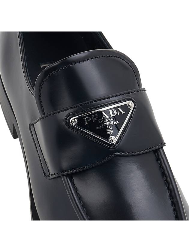 Triangle Logo Brush Leather Loafers Black - PRADA - BALAAN 9