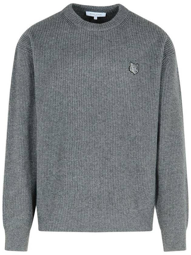 Bold Fox Head Patch Comfort Ribbed Knit Top Grey Melange - MAISON KITSUNE - BALAAN 2