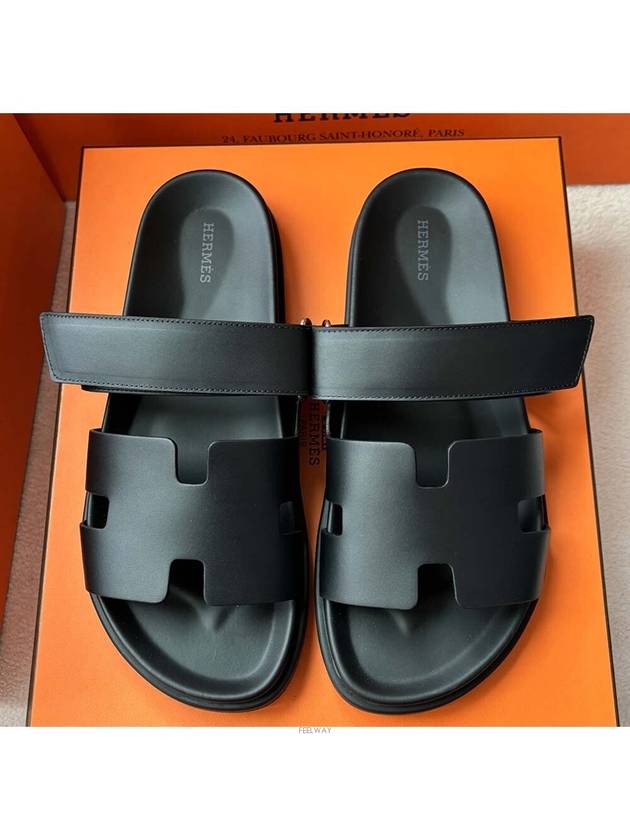 Hermes Chypre H Logo Calfskin Sandals Black - HERMES - BALAAN 3