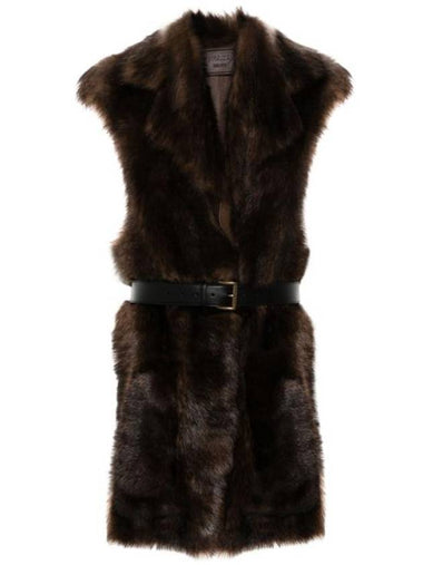 Belted shearling vest Mahogany - PRADA - BALAAN 1