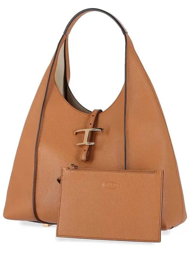 T Timeless Medium Leather Shoulder Bag Brown - TOD'S - BALAAN 4