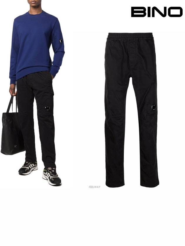 Men's Lens Wappen Pocket Banding Cargo Straight Pants Black - CP COMPANY - BALAAN.