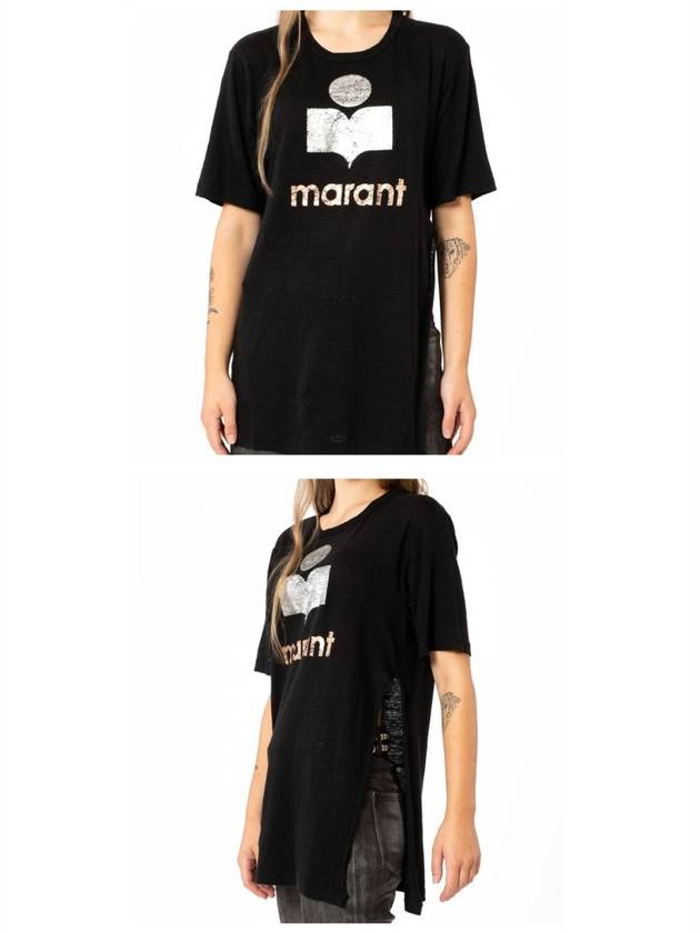 00MTS0382 00M008E BK Kuta side cut linen short sleeve t-shirt black women t-shirt TJ - ISABEL MARANT - BALAAN 4