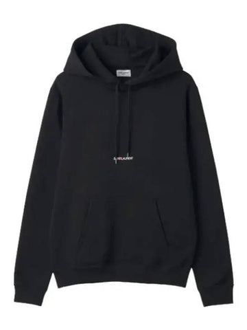 Logo Rive Gauche Hooded Black Sweatshirt - SAINT LAURENT - BALAAN 1