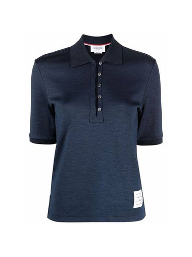 Double Face Silk Cotton Pearl Flower Button Polo Shirt Navy - THOM BROWNE - BALAAN 1