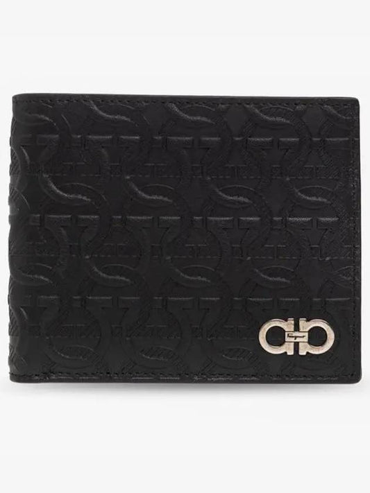 Gancini Embossed Logo Half Wallet Black - SALVATORE FERRAGAMO - BALAAN 2