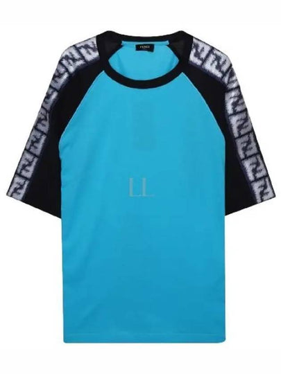 FF Raglan Short Sleeve T-Shirt Blue - FENDI - BALAAN 2