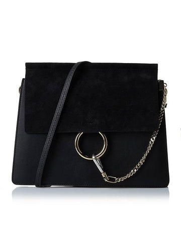 Faye Calfskin Suede Shoulder Bag Black - CHLOE - BALAAN 1