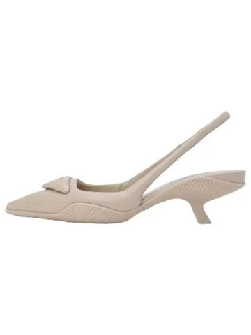 Soft padded leather slingback pumps heel beige shoes - PRADA - BALAAN 1