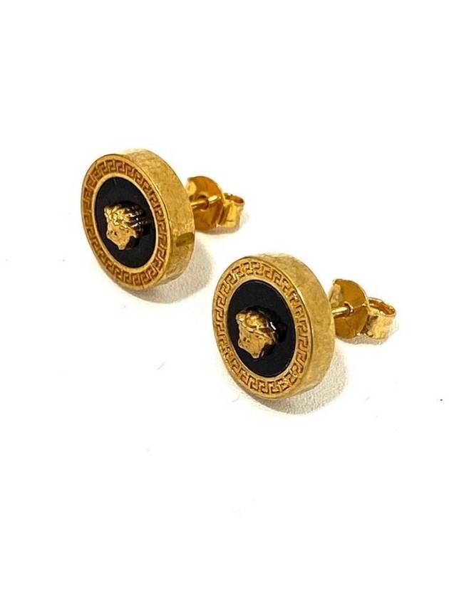 Enamel Medusa Stud Earrings Black Gold - VERSACE - BALAAN 3