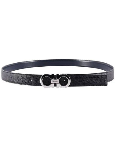 Double Gancini Reversible Belt Black Blue Marine - SALVATORE FERRAGAMO - BALAAN 1