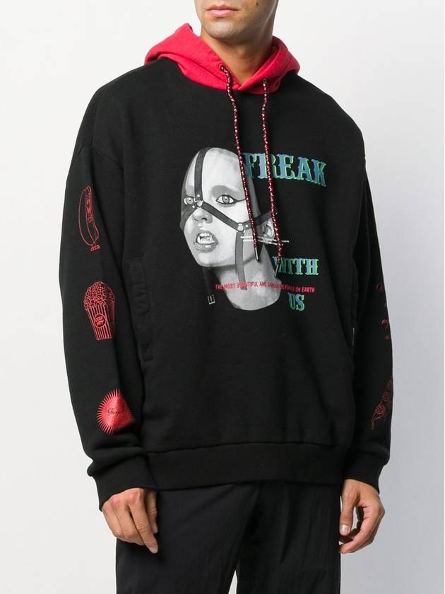 Men's Freak Print Cotton Hoodie Black - MARCELO BURLON - BALAAN 5