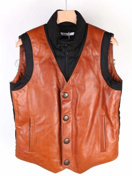 Leather mix padded vest brown 040 2041 001 - GIVENCHY - BALAAN 1