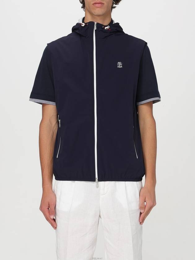 Drawstring Hood Zipped Vest Navy - BRUNELLO CUCINELLI - BALAAN 2