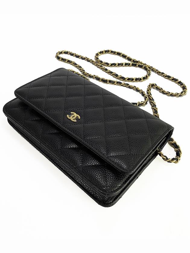 Classic Wallet On Chain Crossbody Bag Grained Calfskin Gold Black - CHANEL - BALAAN 4