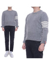 Men's Light Gray Diagonal Jersey Stitch Classic Crew Neck Knit - THOM BROWNE - BALAAN.