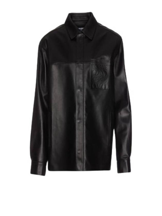 23FW Men's Anagram Pocket Leather Long Sleeve Shirt H526Y31L14LE Black BPG - LOEWE - BALAAN 1