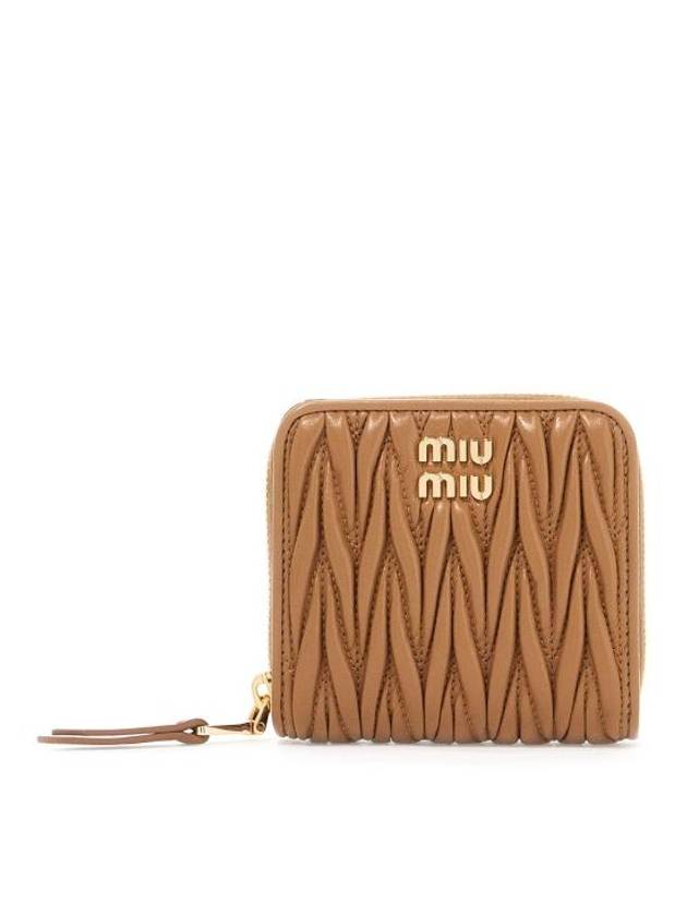 Matelasse Logo Zip Around Half Wallet Brown - MIU MIU - BALAAN 1