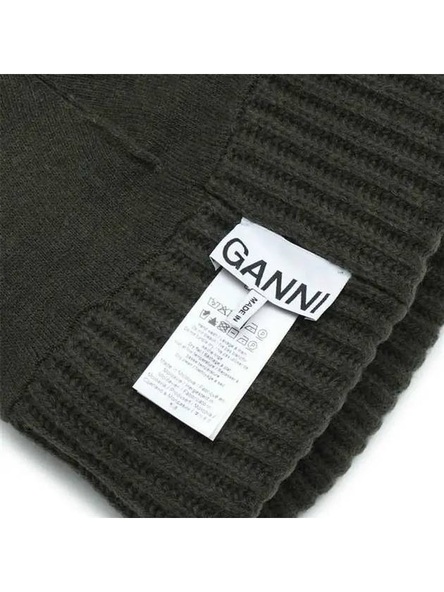 Logo Patch Knit Beanie Green - GANNI - BALAAN 5