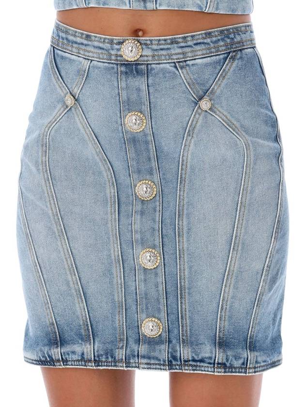 Button Denim Pencil Skirt Blue - BALMAIN - BALAAN 4