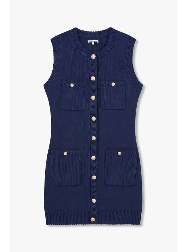 Gold Button Cotton Mini Dress Catalina Navy - REFORMATION - BALAAN 1