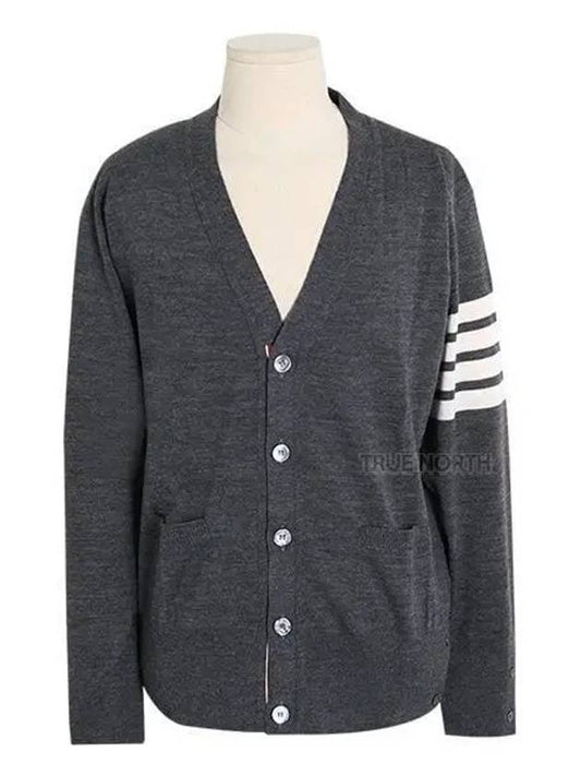 Men's Sustainable Classic Diagonal Wool Cardigan Medium Grey - THOM BROWNE - BALAAN 2