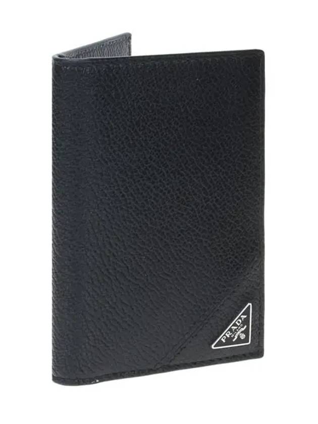 Vitello Triangle Logo Saffiano Flap Card Wallet Black - PRADA - BALAAN 3