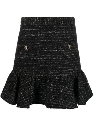 Short Tweed Ruffle A-Line Skirt Black - SANDRO - BALAAN 1