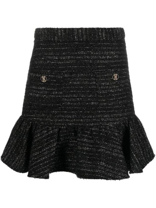 Short Tweed Ruffle A-Line Skirt Black - SANDRO - BALAAN 1