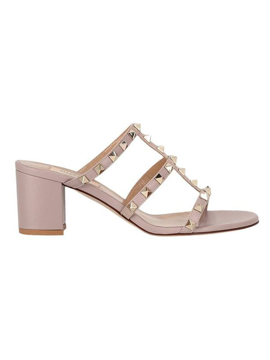 Rockstud slide sandals pink beige - VALENTINO - BALAAN 1