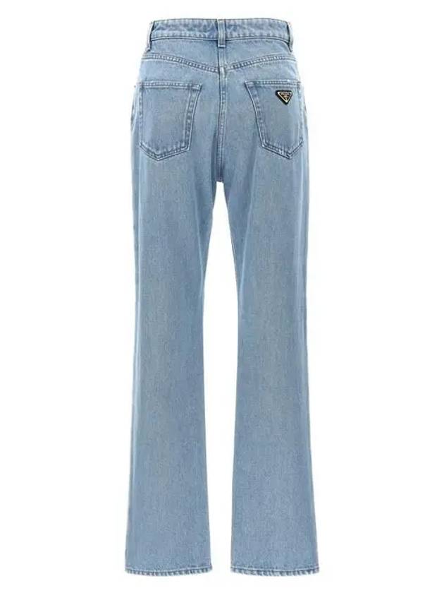 Triangle Logo High Rise Denim Jeans Sky Blue - PRADA - BALAAN 4