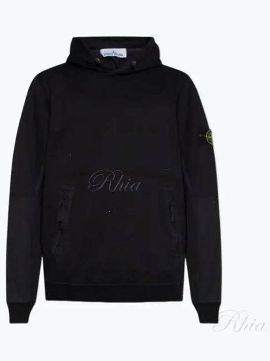 Regular Fit Mercerized Cotton Fleece Cotton Hoodie Black - STONE ISLAND - BALAAN 2