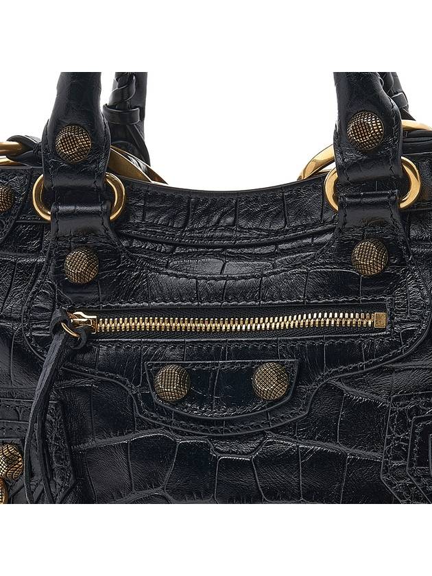 Neo Cagole Small Crocodile Embossed Leather Tote Bag Black - BALENCIAGA - BALAAN 7