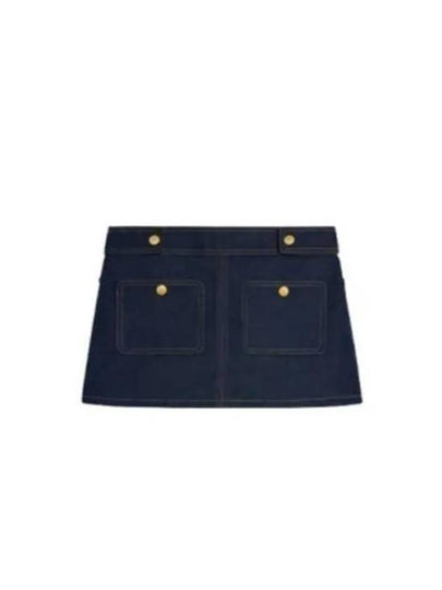 Trapeze Raw Wash Denim A-Line Skirt Rinsed - CELINE - BALAAN 2