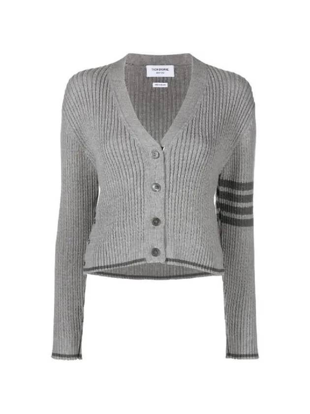 4 Bar Cable Wool Crop Cardigan Grey - THOM BROWNE - BALAAN 2