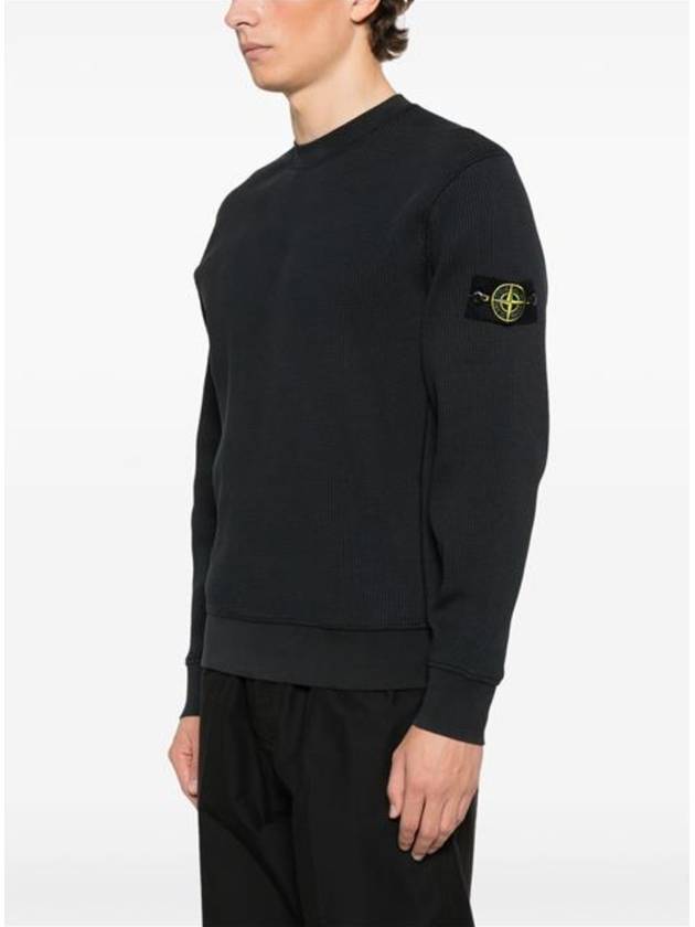 Organic Cotton Waffle Fleece Crewneck Sweatshirt  Black - STONE ISLAND - BALAAN 3